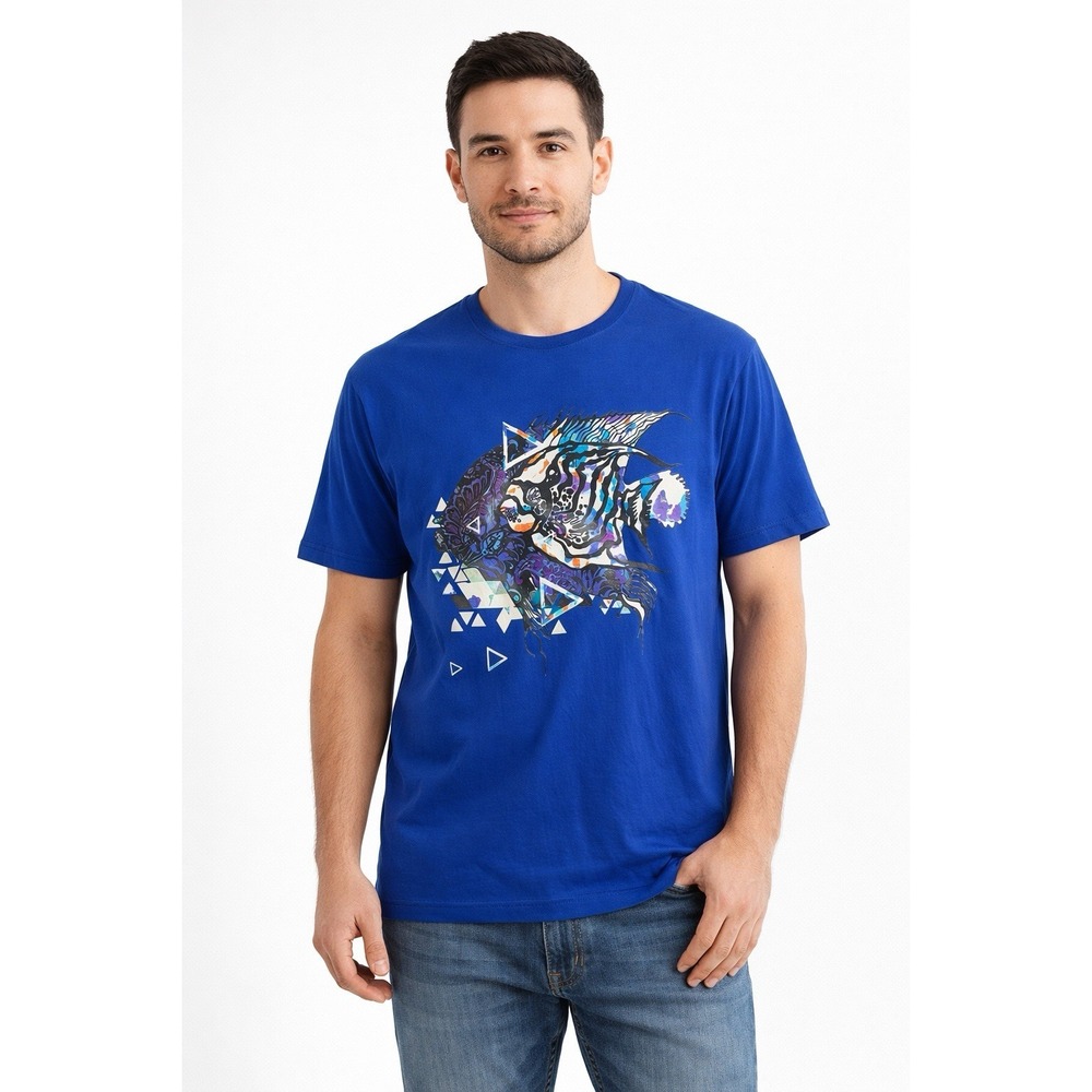 Robert Graham Out Of Water Shirt Mens XLarge Blue Fish Graphic Crewneck Tee